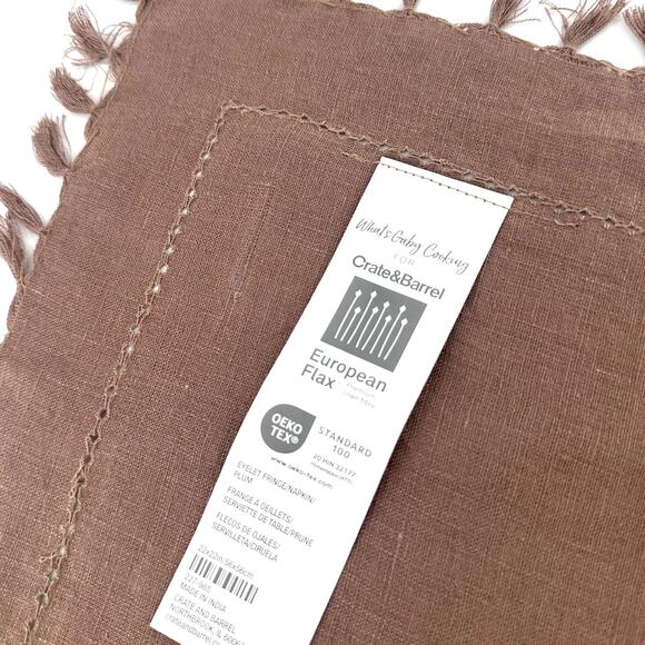 Crate and Barrel Linen Eyelet Fringe Napkin in Warm Plum by Gaby Dalkin 6 Pcs - Picture 6 of 9
